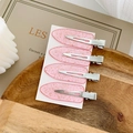 Set of four pink glitter seamless hair clips displayed on an elegant wooden tray - BM1042 Pink Gold Glitter 4pcs Set