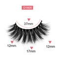 Natural black synthetic false eyelashes D1605 in a pink box showing 37mm and 17mm sizes - Model D1605