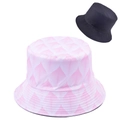 Detail of reversible bucket hat showing pink leaf pattern and black cotton fabric - One Size (54-60cm) / Pink (Pink-White Leaf/Solid Black Reversible)