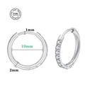 Silver stainless steel huggie earrings with white zircon inlays and 10mm inner diameter - 2.0*10mm (Single Piece) / Steel