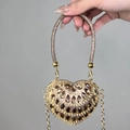 Golden heart-shaped evening bag with amber rhinestones and a chain strap - Gold Heart Bag with Teardrop Crystals