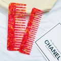 Elegant red marble texture acetate wide-tooth hair comb set in large and small sizes - Two-Piece Set / 2-Piece Set - Red