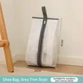 Portable gray trim mesh shoe storage bag with zipper and handle, 40cm height size - Shoe Bag Grey Border / 40x20cm
