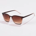 Detail view of square sunglasses with brown gradient lenses and tortoise shell frames - Brown to Clear Gradient