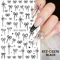 Self-adhesive black bow nail stickers STZ-CS270 with glitter accents and manicure design - STZ-CS270 Black Bow