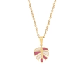 Pink and white leaf pendant necklace with gold chain minimalist floral jewelry design - Leaf Style (9#)
