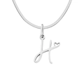 Silver stainless steel flat snake chain necklace with cursive letter H heart pendant - Letter H (Steel Color)