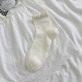 Sweet off-white mid-calf socks with delicate lace trim and cute plush pompom details - One Size / Milk White