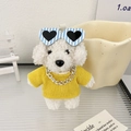 Porte-clés chien en peluche blanc avec lunettes de soleil cœur et veste en velours jaune - Jaune gingembre