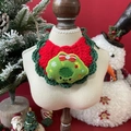Hand-knitted Christmas pet bandana featuring a festive tree patch in red and dark green - One Size / Christmas Wreath