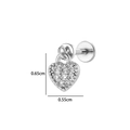 Elegant silver heart-shaped labret stud with micro-pave cubic zirconia for ear piercing - Solid Heart (2635-5) / Silver