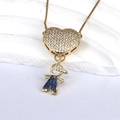 Collana d'oro con cuore di zirconi e ciondolo bimbo su supporto di pietra bianca - Stile Ragazzo