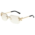 Rimless butterfly sunglasses with light tea lenses and gold rhinestone butterfly accents - Gold Frame White Mirror Lens