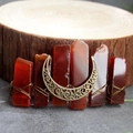 Handmade copper moon hair clip with natural red agate crystal pillars and golden wire wrap - Red Agate Moon Hair Clip