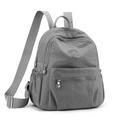 Lightweight grey nylon backpack with adjustable straps and multiple zip pockets - Gray