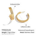 Detailed view of stainless steel Cuban link C-shaped earrings with size and weight info - Gold Cuban Link C-Shape Earrings (YYE023126)