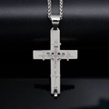 Three-piece stainless steel hip hop layered frosted cross necklace with small diamonds - Pendant Only / Silver