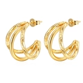 Modern 18K gold plated triple layered textured hoop earrings for women in stainless steel - Combined Texture Mirror Style (MS-273)