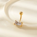Gold-plated stainless steel belly ring featuring a rectangular zircon on silk background - Rectangular Gold (1# Gold)
