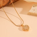 Gold stainless steel heart pendant necklace with shimmering crystals on snake chain - Gold Necklace