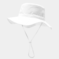 Detailed view of wide-brimmed white sun hat with adjustable chin wind rope for outdoors - Kids 54cm / White