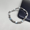 Silver beaded bracelet with evil eye charms in white and light blue finish - Blue White Eye - Silver
