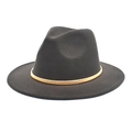 Detail of dark fedora hat featuring a smooth gold metallic decorative band on wool felt - M (56-58cm) / Dark Gray