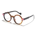 Retro round tortoiseshell frame glasses with pink accents and black temples for a stylish look - Tortoise Frame / Anti Blue Light