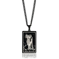 Black rectangle The Hermit tarot card necklace with thick link chain for a gothic style - The Hermit / Black