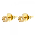Golden round stud earrings featuring shimmering micro-paved cubic zirconia in a modern style - Gold Pave Ring Bead