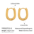 Detailed dimensions of polished gold U-shape stainless steel hoop earrings with weight data - Gold Style (YYE023712-G)