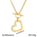 Collier avec pendentif cœur doré, strass, fermoir en T et détails en perles - Collier cœur strass doré (KN90143-KFC)