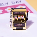 Mini golden lucky slot machine keychain with red lever and metal hook in a bright setting - Gold D-Buckle / Minimum Order Of 5 Pieces