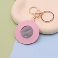 Pink round PU leather heart mirror keychain with elegant golden hardware detail - Round Pink