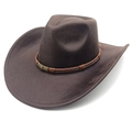 Detail view of brown suede cowboy hat featuring braided leather bands and metal shield emblem - M(56-58cm) / Striped Coffee