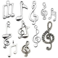 Set di 10 ciondoli a forma di nota musicale in argento antico per gioielli fai da te - Misto 20 pezzi note musicali argento antico - 24g