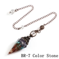 Vintage copper hexagonal pyramid pendant with colorful natural crystal crushed stones - 7 Color Stone Ancient Bronze