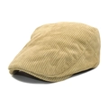 Berretto piatto classico in velluto a coste beige per uomo e donna, tessuto spesso - M (56-58cm) / Beige