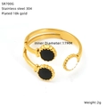 Detail of 18K gold plated stainless steel ring with black and white enamel flower discs - Double Ring Black White Circles Style (SR700G)