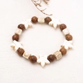 Bracciale etnico in ceramica con stelle bianche e perline di legno marrone da donna - 28 Serie di Perline in Legno D