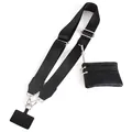 Tracolla larga in nylon nero regolabile con mini borsellino e ganci metallici argentati - Nero Spina di Pesce