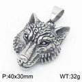 Punk viking wolf head stainless steel pendant, 40x30mm size and 32g weight specification - Style A No Chain / Steel
