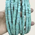 Vue détaillée de perles carrées en pierre bleu turquoise avec nervures pour bijoux DIY - 4x4mm (Environ 38cm Fil) / Turquoise à Veines Jaunes