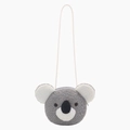Cute grey plush koala crossbody bag for children with white shoulder strap for kids - Koala