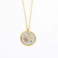 Titanium steel gold necklace with moon star coin pendant and purple birthstone - February