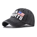 Cappellino baseball in cotone lavato antracite con ricamo USA Sports e bandiera USA - Regolabile / Nero Lavato