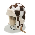 Gorro de aviador de invierno a cuadros con lana de cordero y orejeras en soporte - M (56-58cm) / café