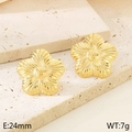 French palace style 18K gold stainless steel flower petal earrings in 24mm size - Style G Flower Design (KE114635-KFC)
