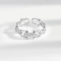 Adjustable hollow chain ring in 925 sterling silver with sparkling micro-inlaid stones - Adjustable Open / Platinum