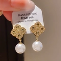 Elegant gold flower pearl earrings with sparkling zircon crystals in a luxury style - Gold-Green-White Flower (47# Silver Earring Post)